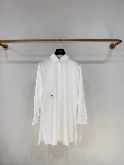 Dior white Bee Pleated Slit Shirt Dress