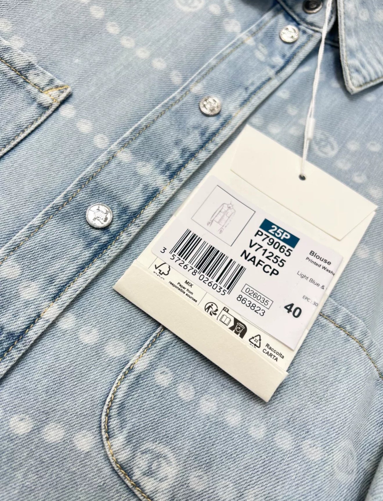 Chanel 25P printed washed denim blouse