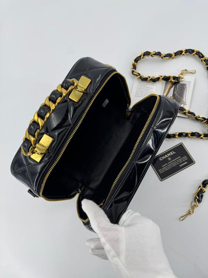 Chanel 1994-96 Black Patent Leather Large Vanity Case