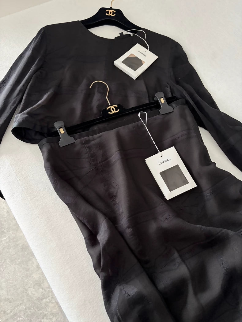 Chanel 24p Black Silk top & skirt Set