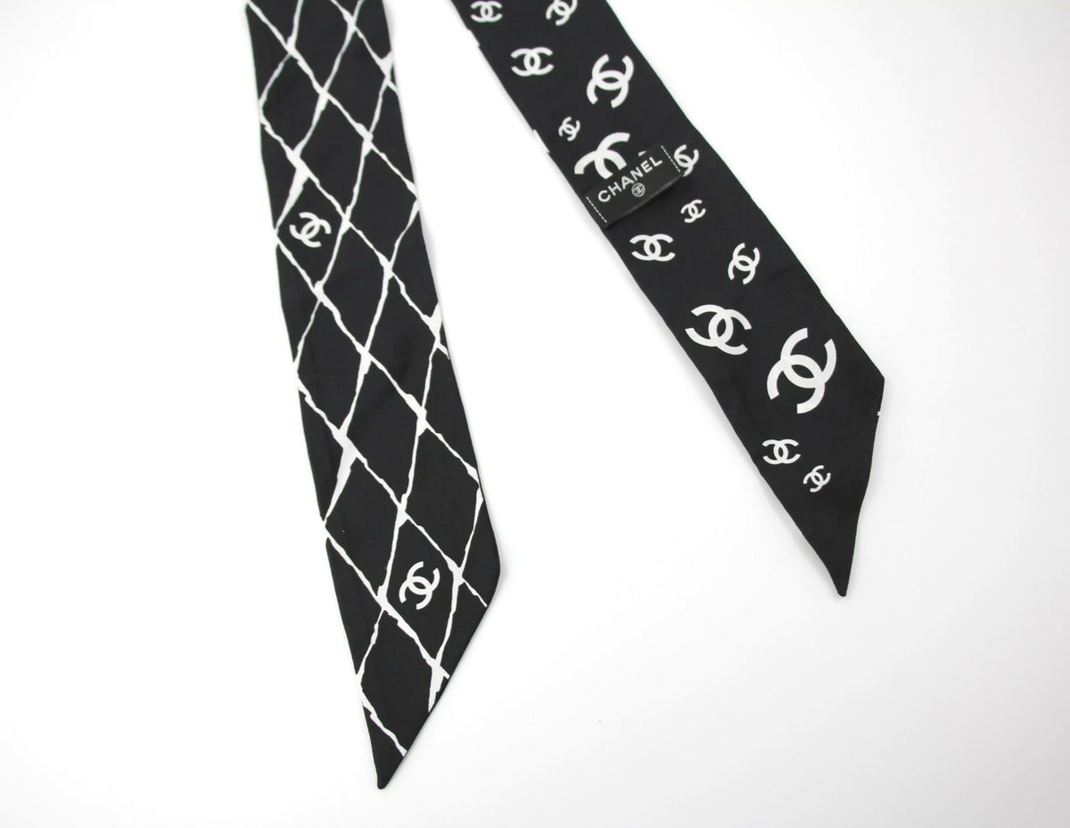 Chanel 23S 100% Silk Classic Black and White CC Logo Scarf