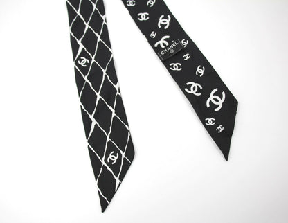 Chanel 23S 100% Silk Classic Black and White CC Logo Scarf