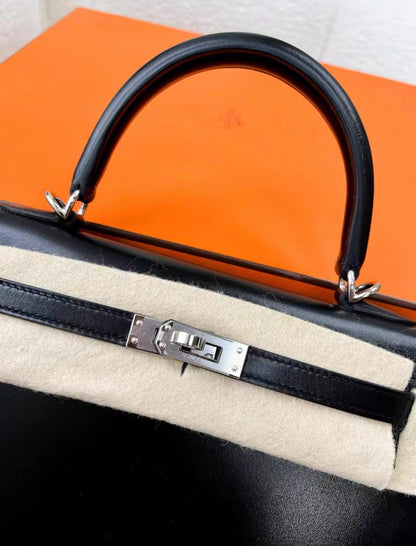 Hermes Kelly Sellier 25 Black Box Palladium Hardware