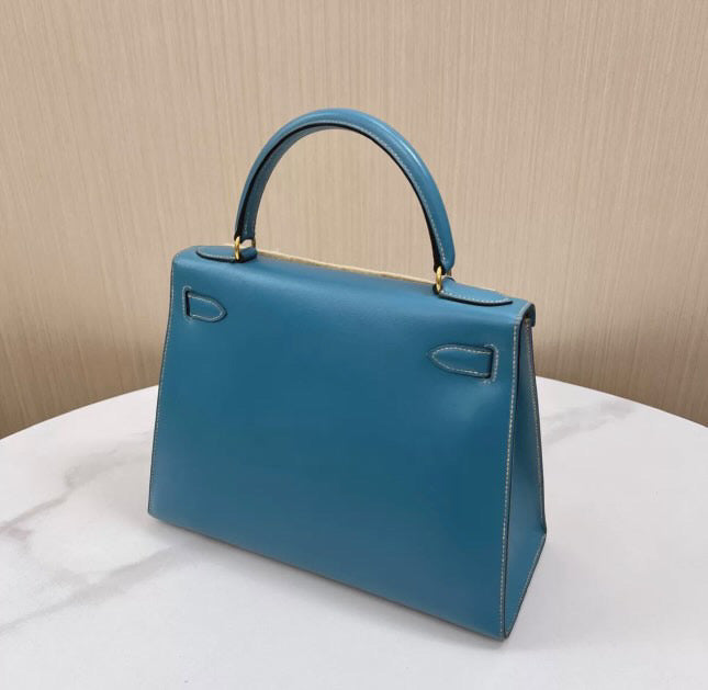 Hermès Kelly Sellier 28 Blue Box Palladium Hardware