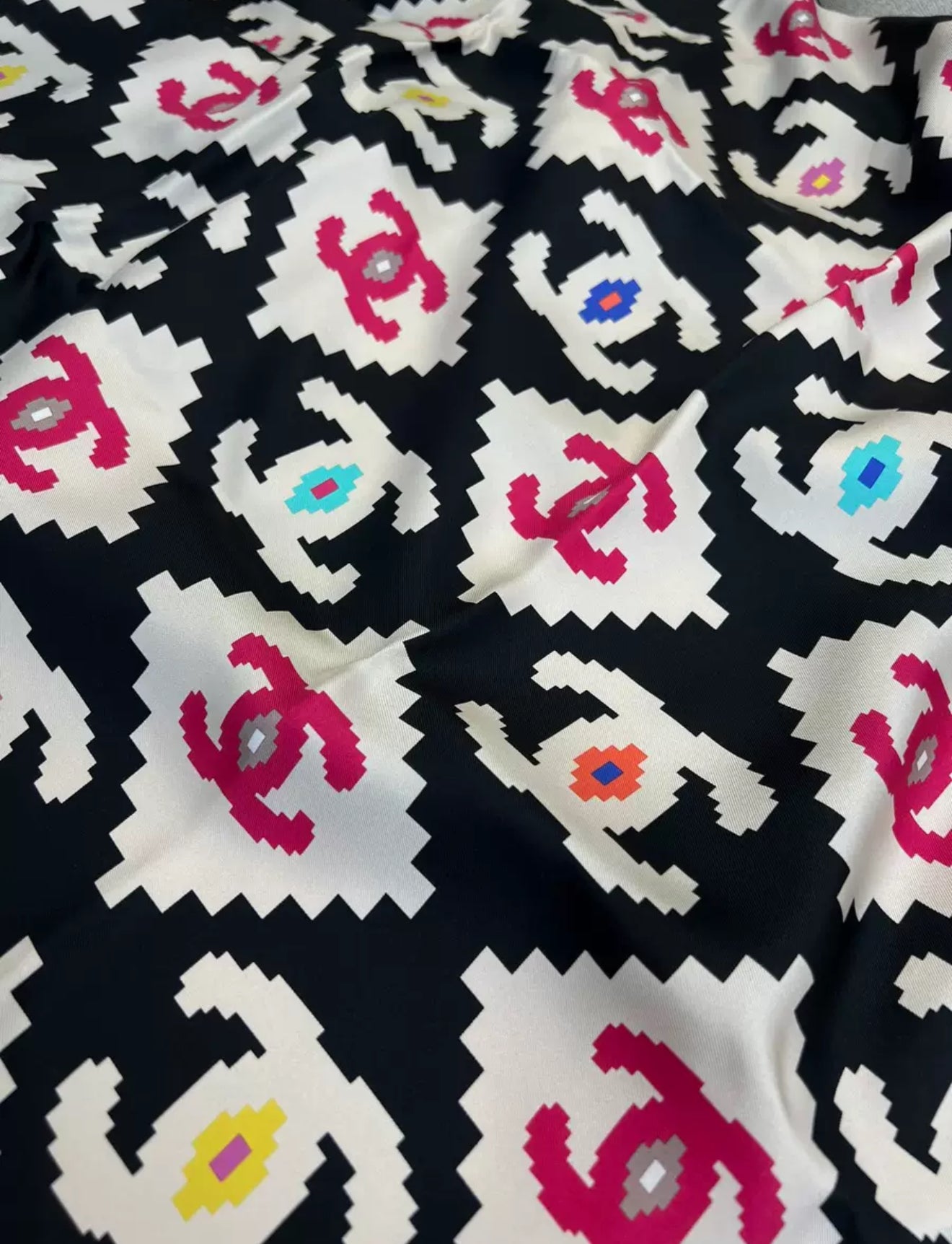 Chanel 23A colourful double C silk scarf