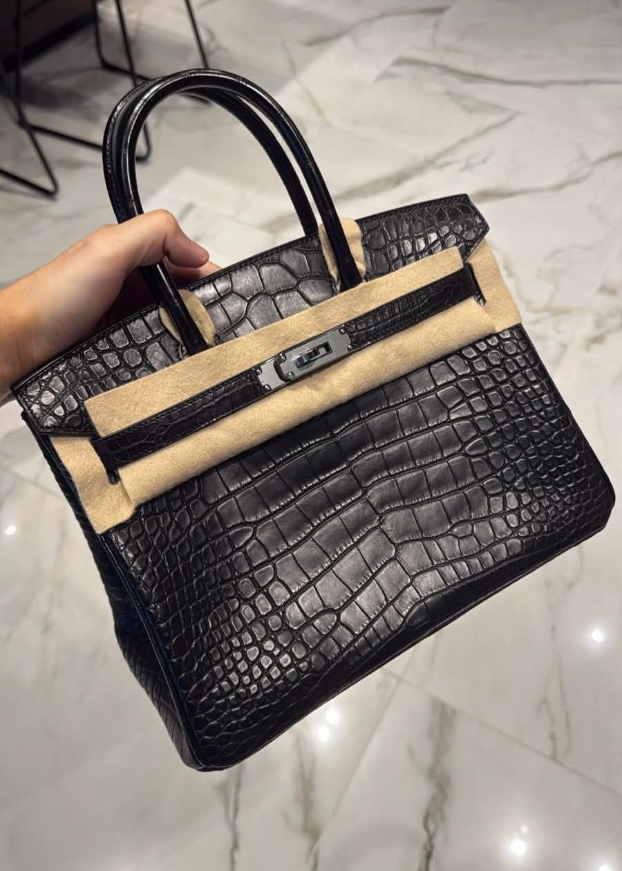 Hermes Birkin 30 Black Matte Alligator Palladium hardware