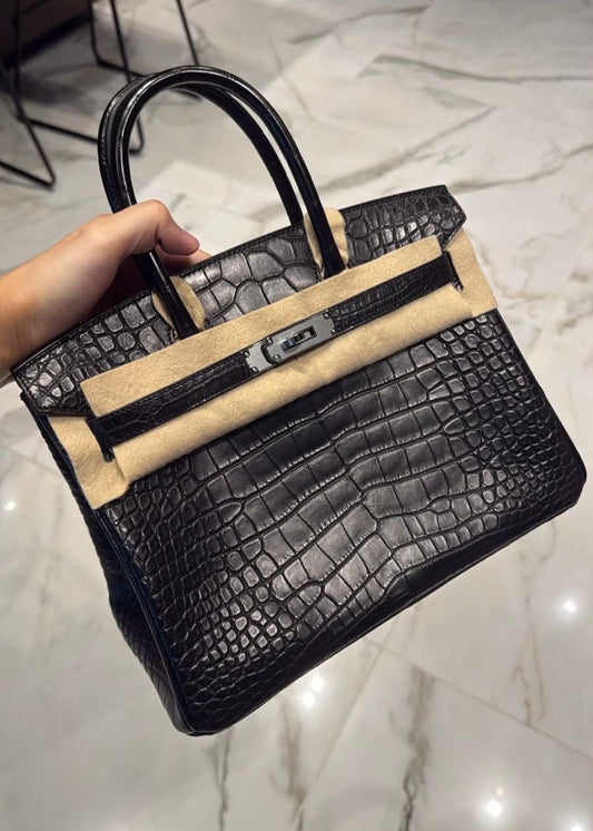Hermes Birkin 30 Black Matte Alligator Palladium hardware