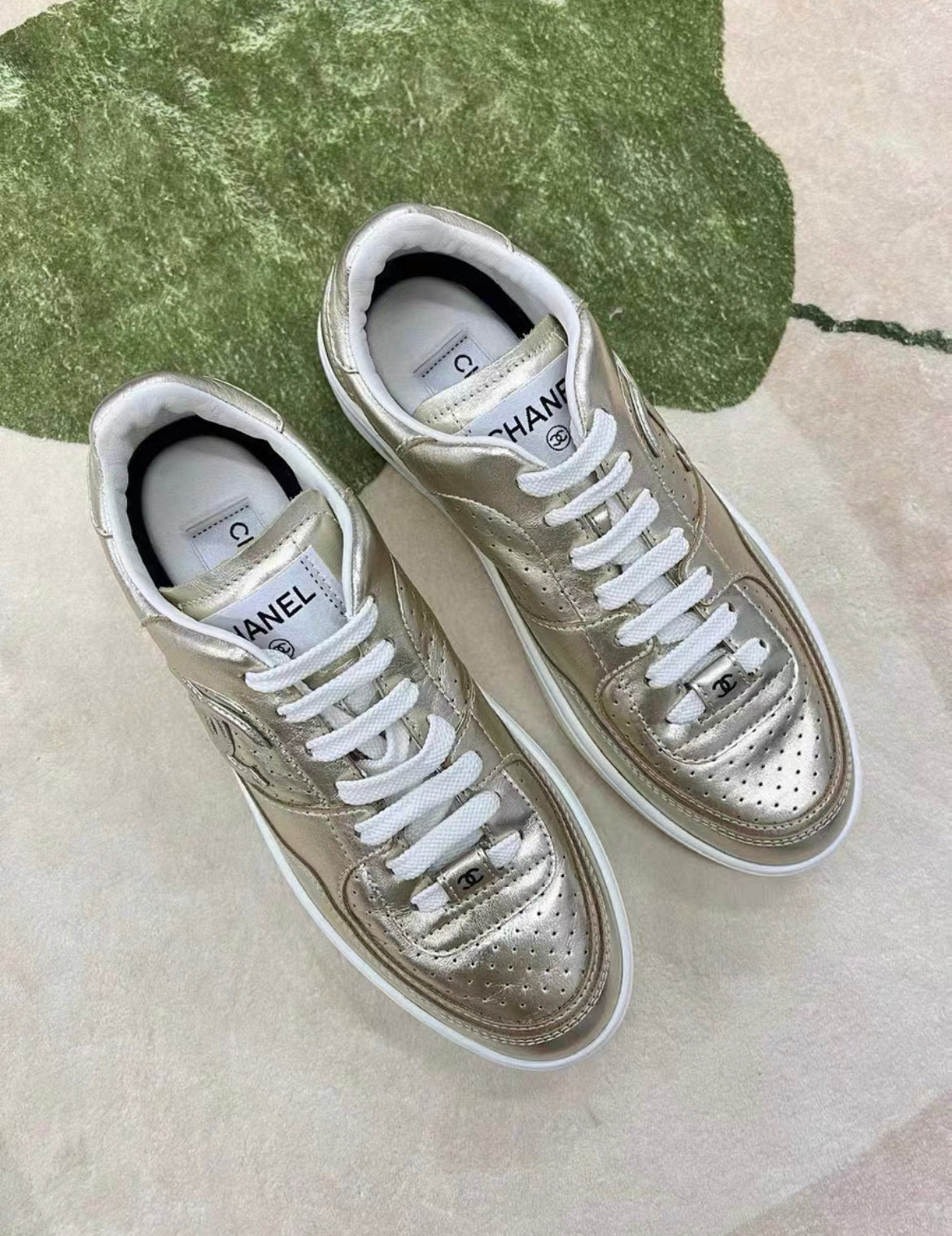 CHANEL 24C CC LEATHER SNEAKERS 38 GOLD