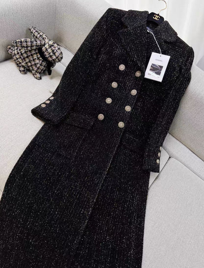 Chanel 18k Black/Gold Ribbed Velvet Coat