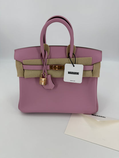Hermes Birkin 25 Mauve Sylvester Swift leather Rose Gold hardware