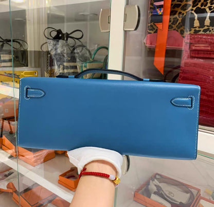 Hermès Kelly Cut Blue Jeans Swift Leather palladium hardware