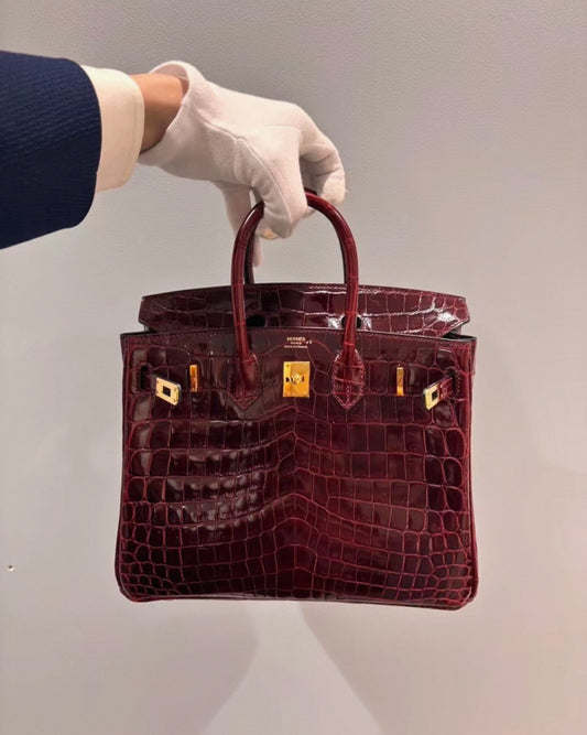 Hermes Birkin 25 Rouge Bordeaux shiny crocodile gold hardware