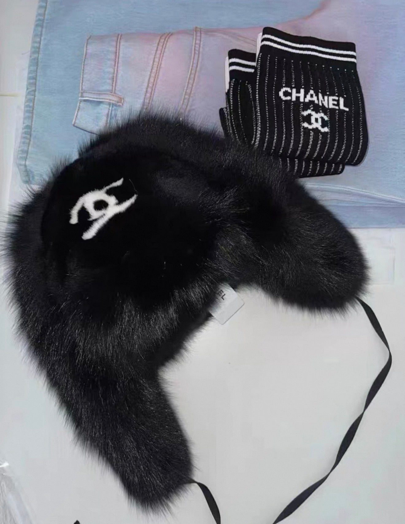 Rare Chanel black & white fur headwear