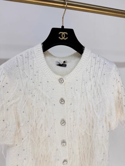 Chanel 25S white feather knit cardigan