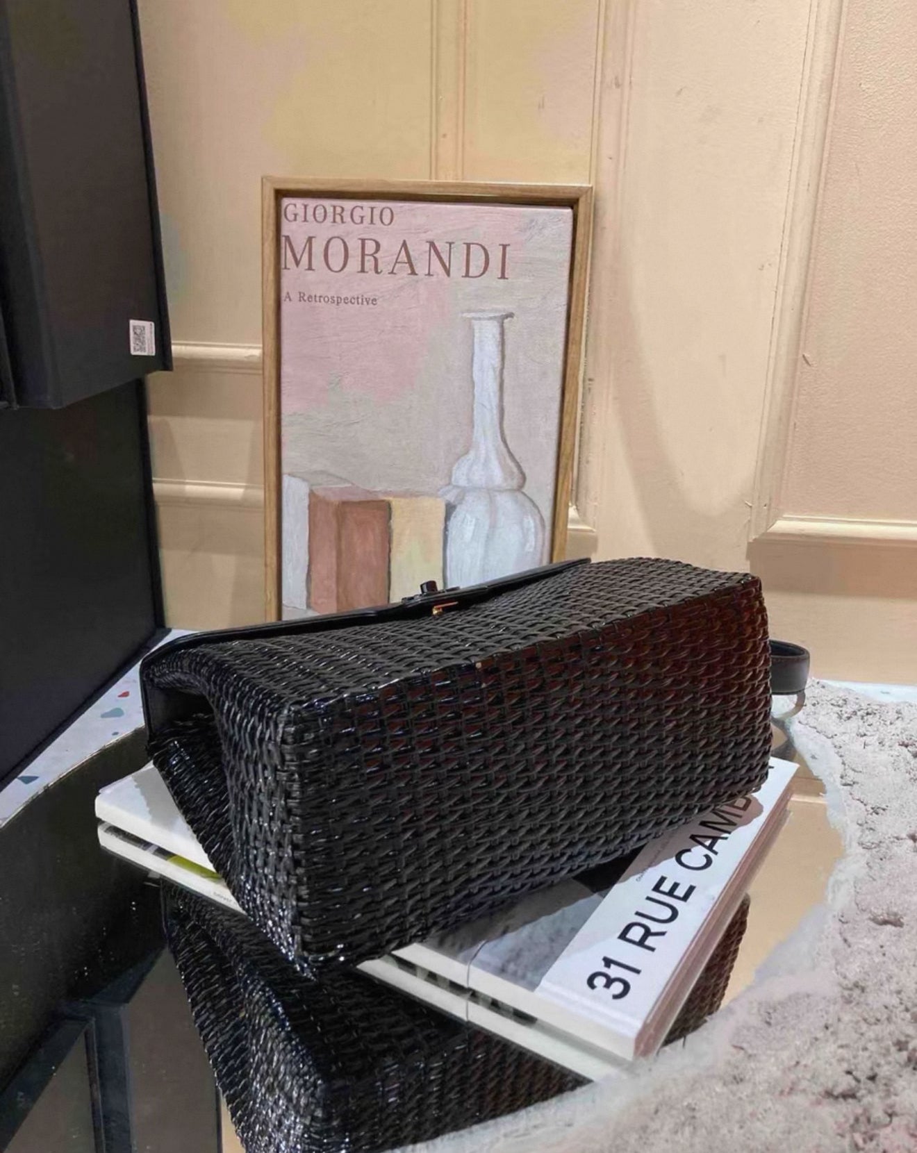 Rare Chanel Vintage 1998 So Black Calfskin Rattan Basket Flap Bag