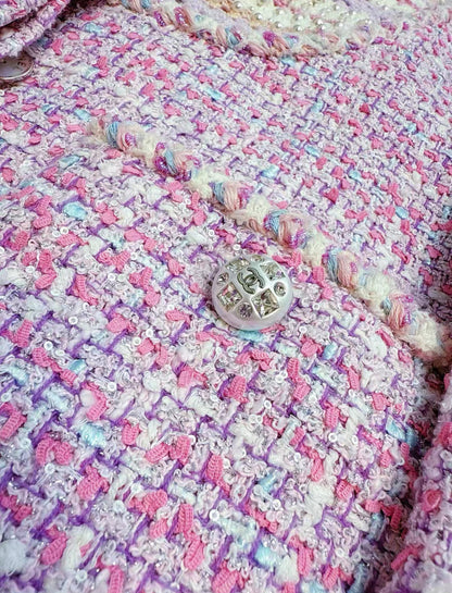 Chanel 23S pink tweed with pearls dress jacket