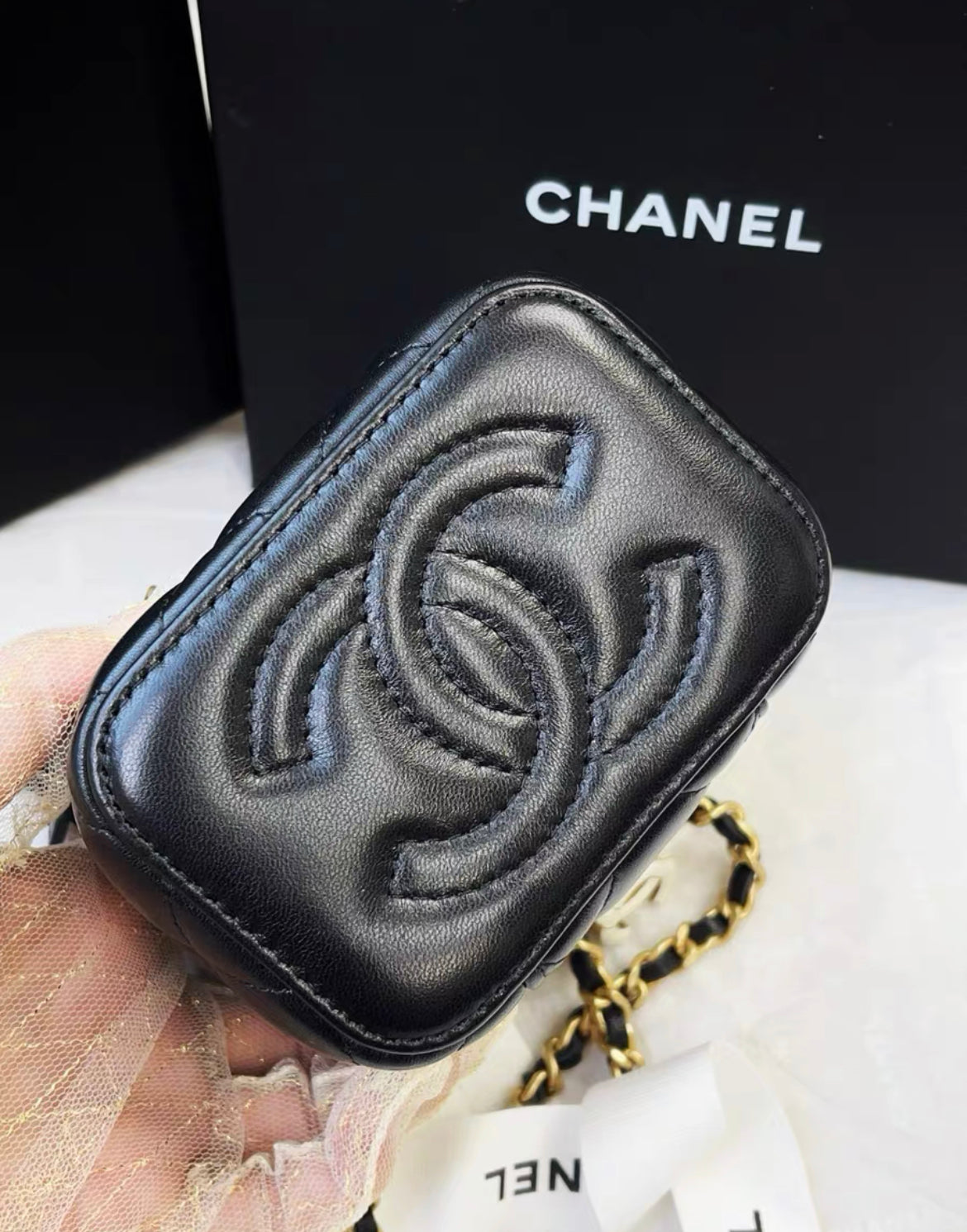 Chanel 24A Black Clutch With Chain