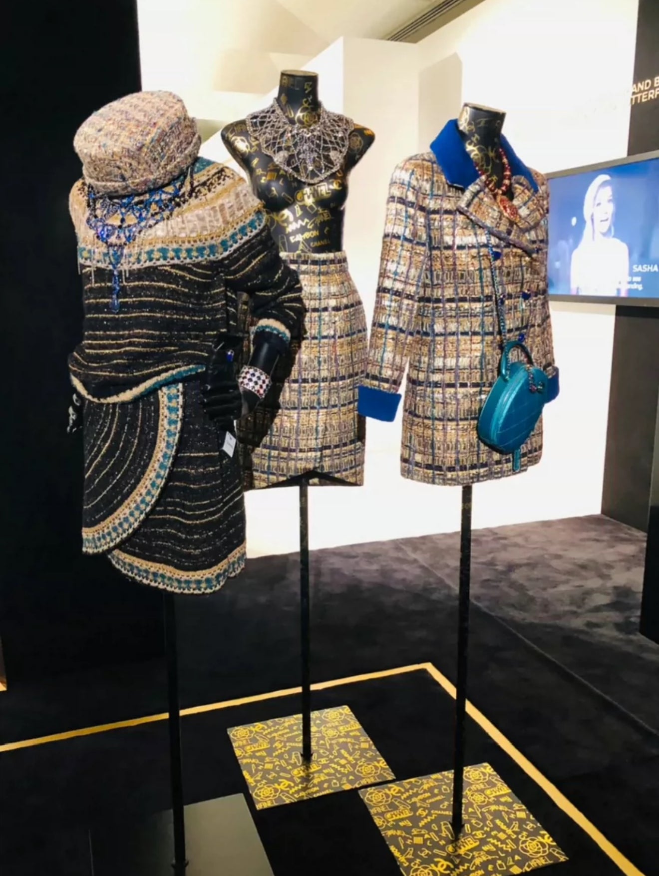 Chanel 19A Gold, Blue 
Gray Tweed Boater Hat