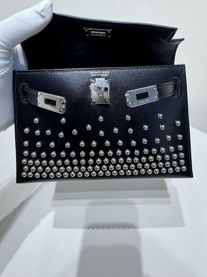 HERMES Box Studded Clouté Mini Kelly Sellier 20 Black