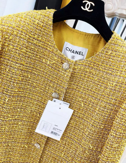 Chanel 23C Gold yellow tweed jacket size 38