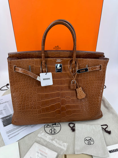 Hermes Birkin 40 Sellier Matte alligator Fauve Barenia Leather