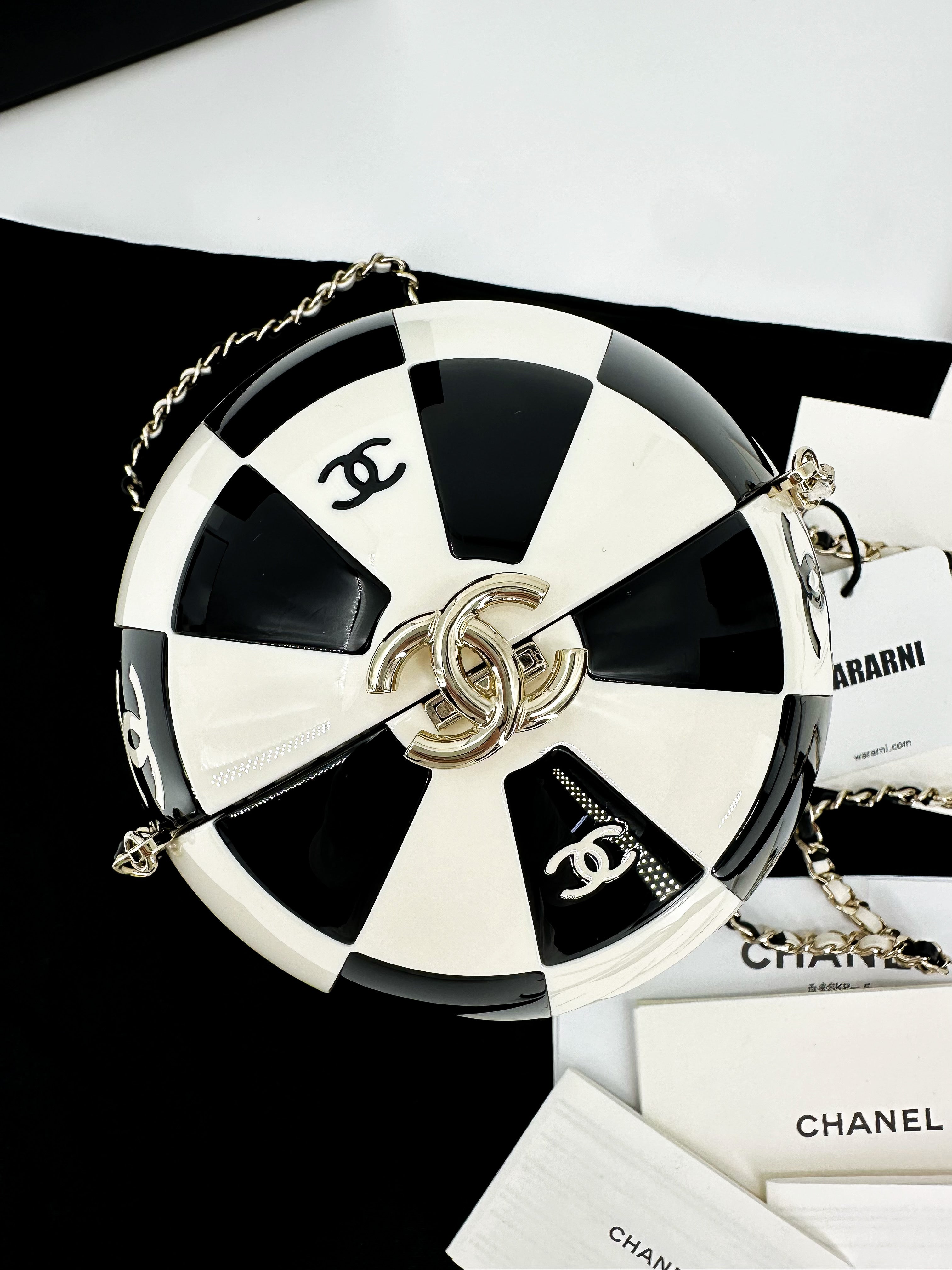 Chanel 23C Black and White Resin and Enamel Checker Sphere