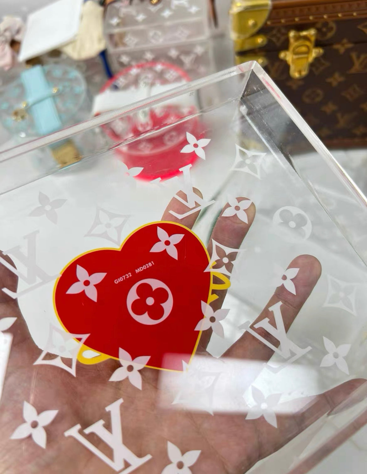 Louis Vuitton Nigo transparent box with duck and tiger characters