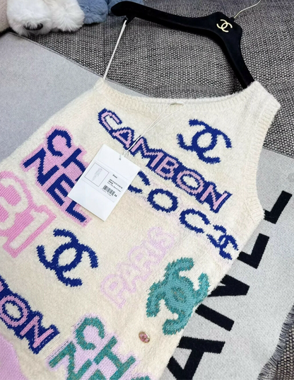 Chanel 23p ecru/Multicolor one shoulder knitted dress