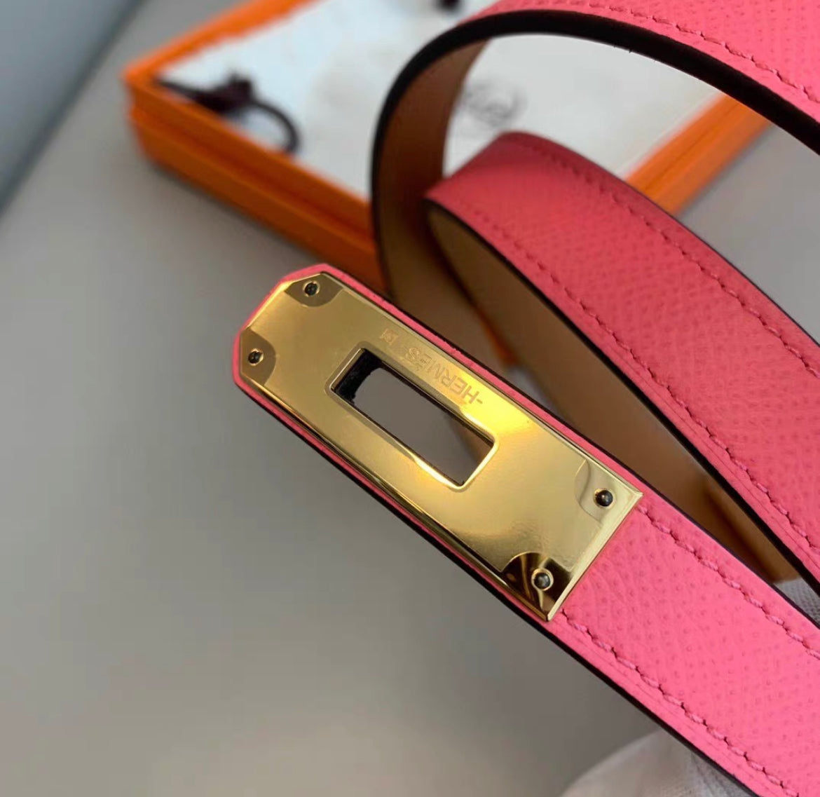 Hermes Kelly belt lipstick pink and gold hardware