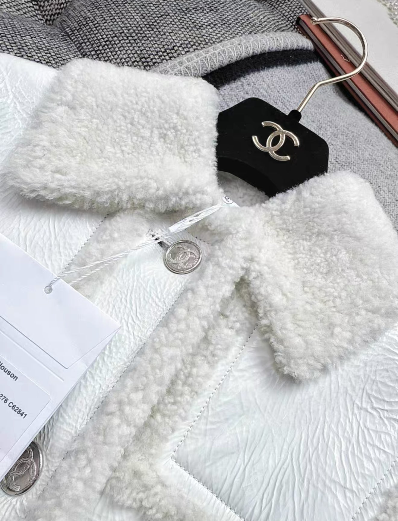 Chanel 21B white ecru shearling jacket