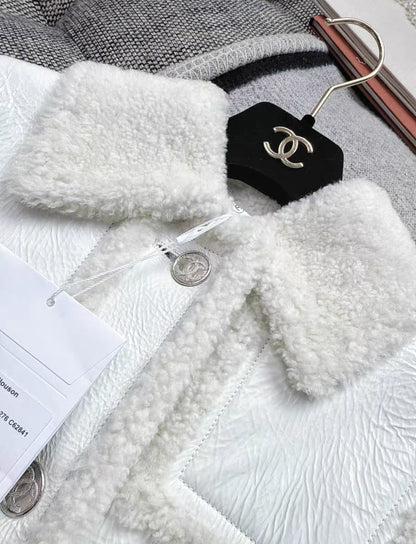 Chanel 21B white ecru shearling jacket