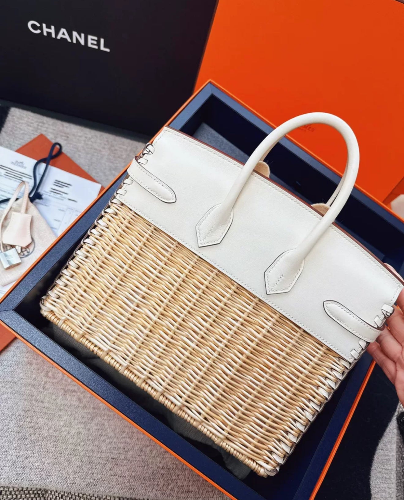 Limited Edition Hermes Birkin 25 Picnic Nata Palladium Hardware