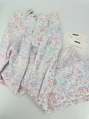 Chanel 25c white denim wide-leg pants with fish prints