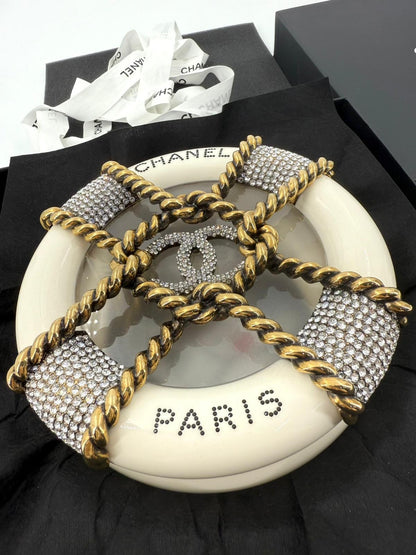 Chanel White Strass and Resin Nautical Wheel Minaudière Bronze Hardware, 2018 Métiers D'art