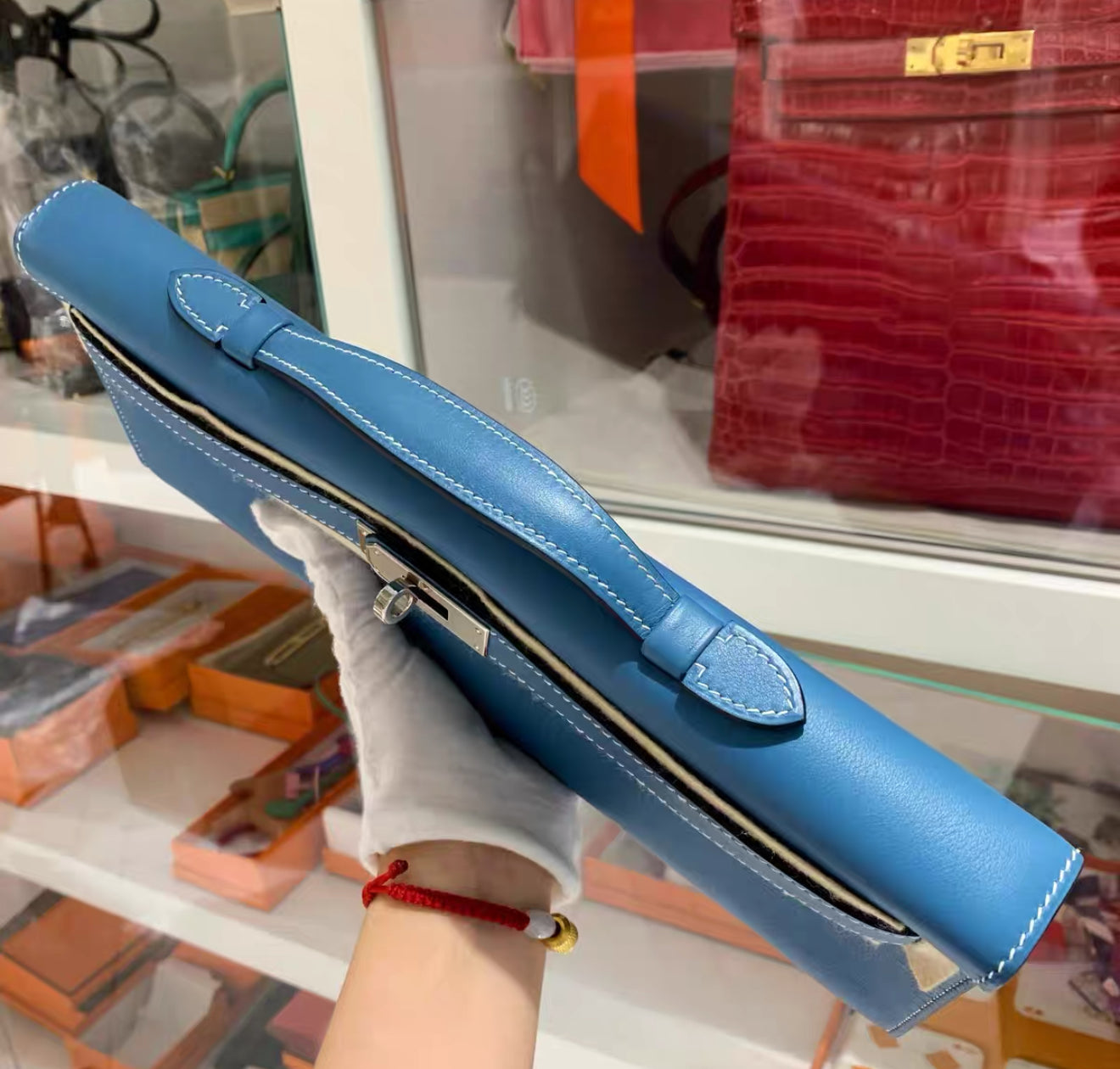 Hermès Kelly Cut Blue Jeans Swift Leather palladium hardware