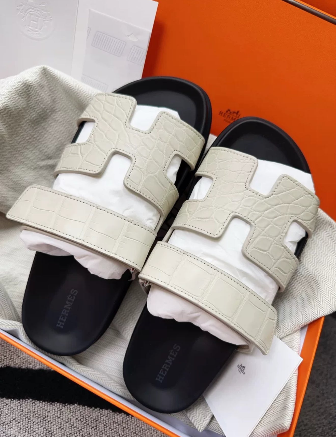 Hermès Chypre Sandals Crocodile Palladium Hardware