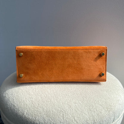 Hermès Kelly 25 Orange Doblis suede leather gold diamond hardware (Extremely rare)