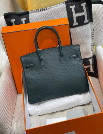 HERMES BIRKIN 30 OSTRICH GREEN GOLD HARDWARE