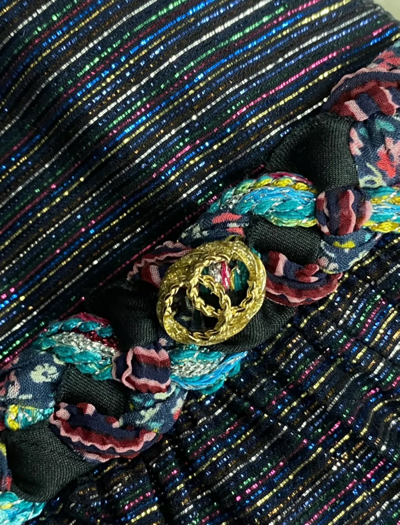 Chanel 21C Black & Multicolour Lame Muslin Dress