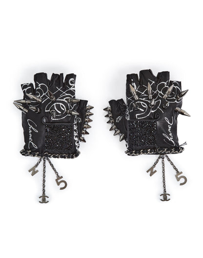 Rare* CHANEL 2013 Runway Spiked Fingerless Gloves - Karl signature gloves