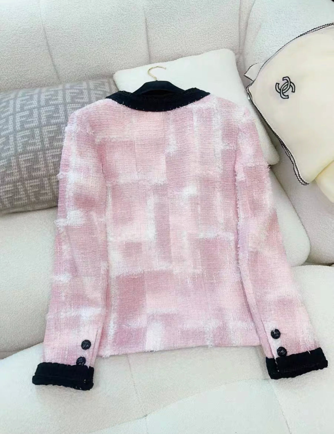 Chanel 22C Pink & Black Tweed Jacket size 36