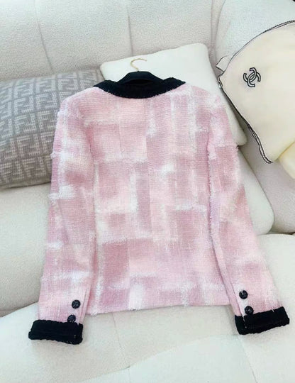 Chanel 22C Pink & Black Tweed Jacket size 36