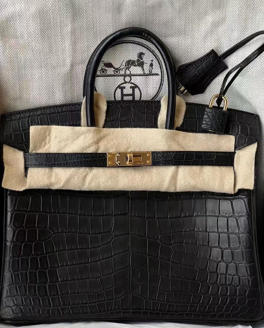 Hermes Birkin 25 Black Matte Alligator Gold hardware