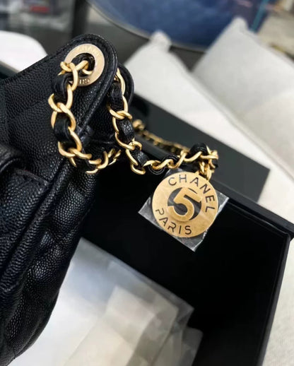 CHANEL 23P Black Caviar Leather Small Hobo Bag Gold Hardware