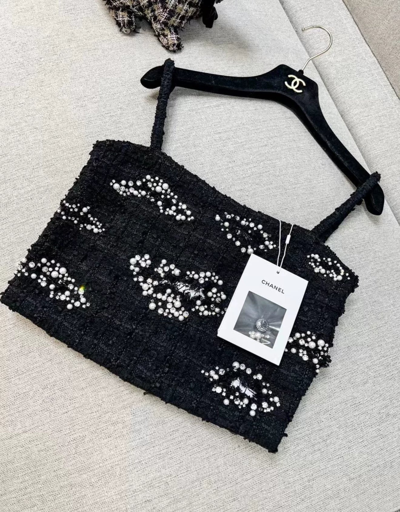 Chanel 22C Black Tweed Crop Top
