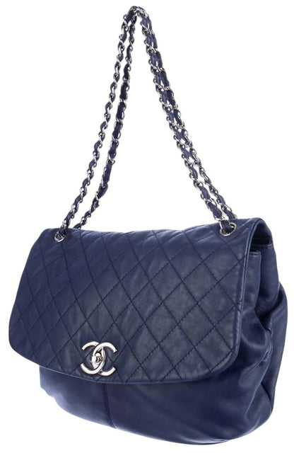 Chanel 13C Blue Lambskin Quilted Large Trianon Messenger Flap Handbag