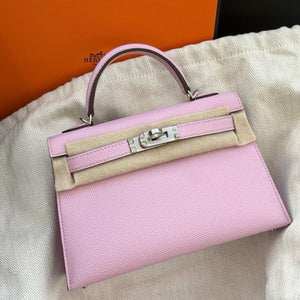 Hermes Mini Kelly 20 Mauve Sylvestre Epsom Palladium Hardware