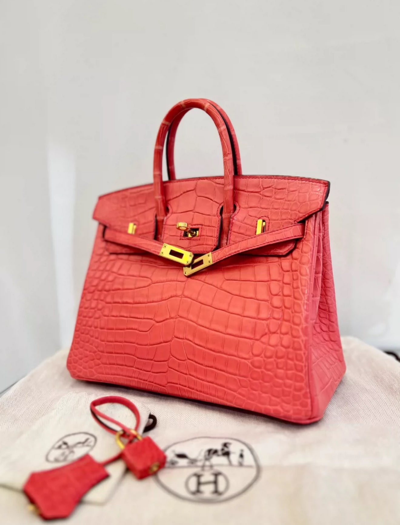 HERMÈS BIRKIN 25 BOUGAINVILLEA MATTE ALLIGATOR GOLD HARDWARE