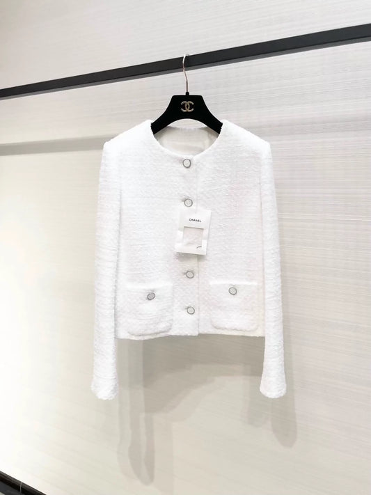 Chanel 25S white ecru tweed jacket