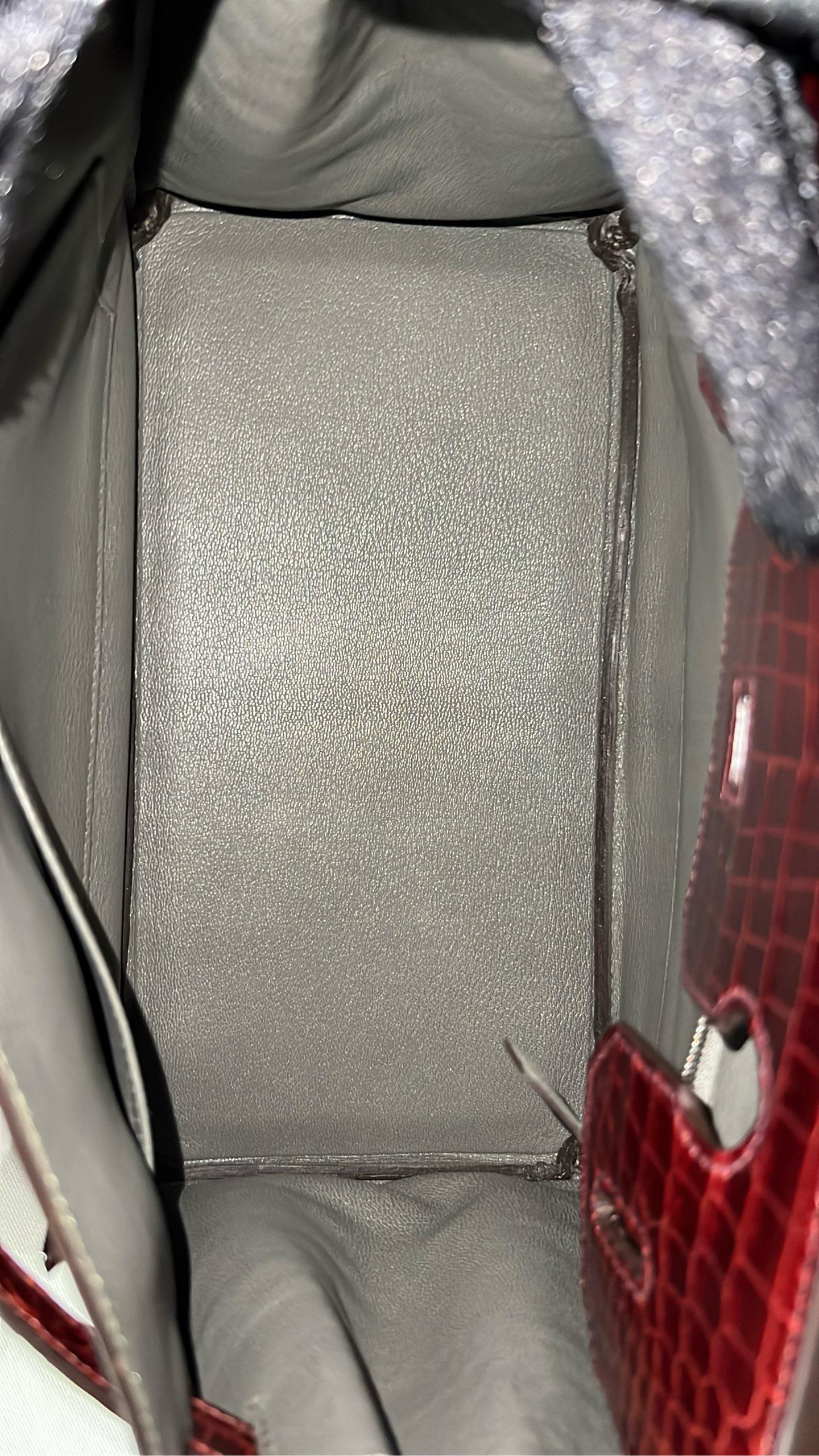 Hermes Birkin 30 Bordeaux Shiny Crocodile Leather Palladium Hardware